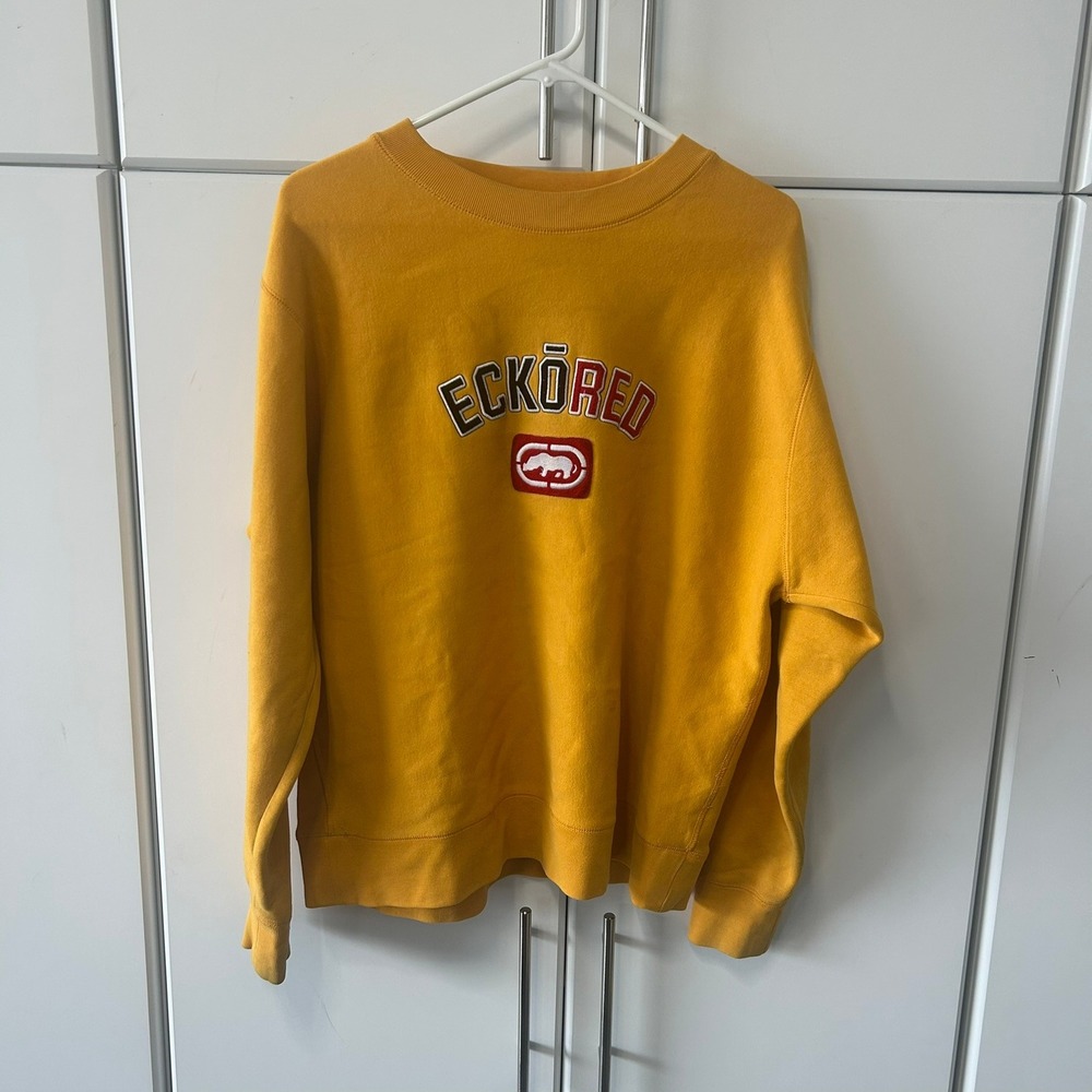 Ecko Red Womens Mustard Yellow Embroidered Logo Crewneck Sweatshirt Large